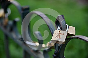 Love locks on a fence in Paris France