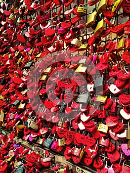 Love locks in the house of juliet and romeo in the shape of a heart