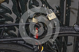 Love locks are on the modern bridge