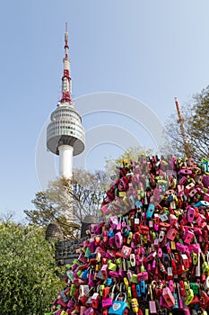 Love locks and N Seoul Tower at the Namsan Park
