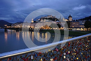 Love locks by the river banks of Rhine River