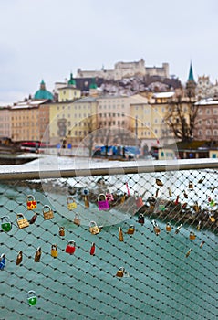 Love locks in Salzburg Austria