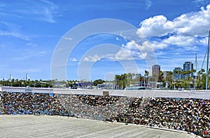 Love  locks shoreline Village, Long Beach California