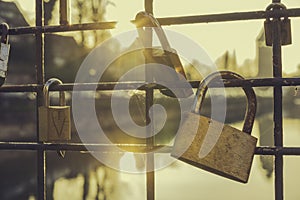 Love locks at sunset in Strasbourg