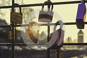 Love locks at sunset in Strasbourg