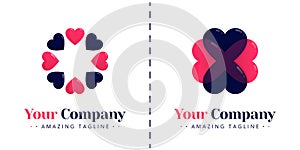 The love logo with the theme of 8 rotating hearts and the four-leaf clover shaped love logo for good luck. Templates can be used