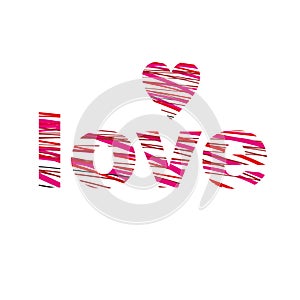 Love logo word and heart shape recruited from horizontal red lines