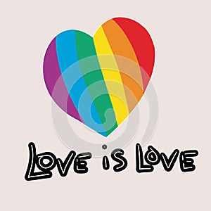 Love is love. Love always wins. Vector illustration of the Pride parade. LGBT community