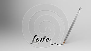 love, love word written with calligraphy with Transparent plastic ball pen on white background, bic, 3d illustration render hd.