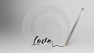 love, love word written with calligraphy with Transparent plastic ball pen on white background, bic, 3d illustration render hd. photo