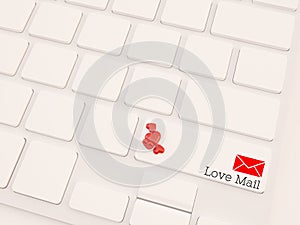Love mail concept, 3d render keyboard