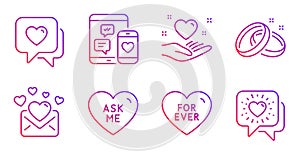 Love mail, Heart and Hold heart icons set. For ever, Ask me and Social media signs. Vector