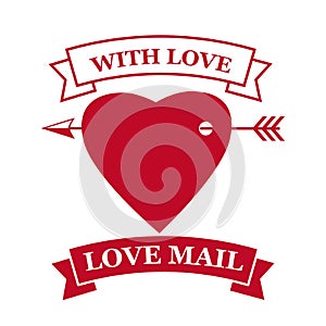 Love Mail icon Happy Valentine day Heart arrow pierced with love. Symbol for mail design vector isolated
