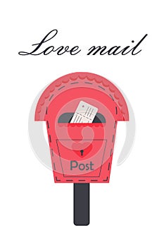 Love mailbox with letter and heart lock. Love mail quote.