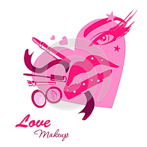 Love makeup beauty logo emblem in form of girl face