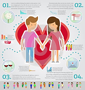 Love marriage couple infographic set. Flat style