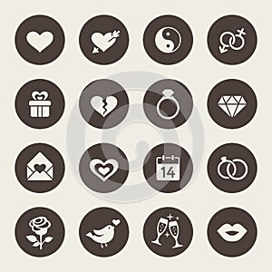 Love, marriage, engagement and Valentins day icon set