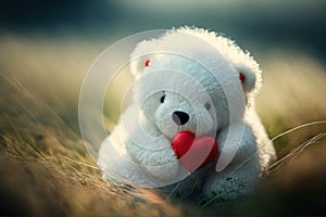 Love in the Meadow, Teddy Bear with Heart on a Summer Morning. Generative AI