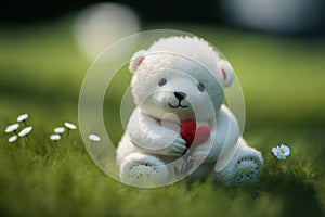 Love in the Meadow, Teddy Bear with Heart on a Summer Morning. Generative AI