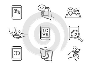 Love message, online dating romance icons