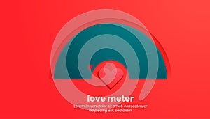 The love meter chart. The romantic infographic with a heart. The minimal template design in red colors for 14
