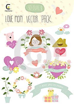Love mom Happy mother's day vector pack include element for deco photo