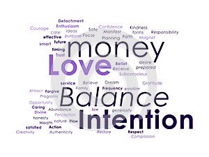 Love Money balance Intention wordcloud design concept