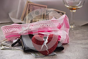 Love for money is prostitution. A crumpled sheet, a glass of wine and money in her underwear are sex fees