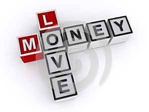 Love money word block on white