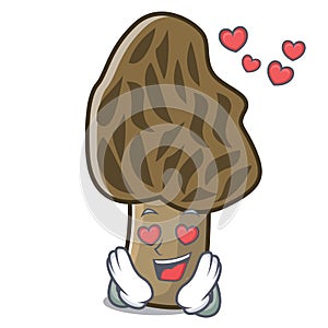 In love morel mushroom mascot cartoon