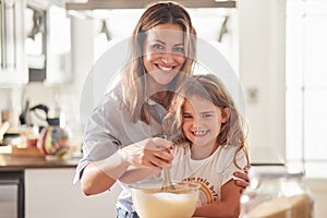 Love, mother and child in kitchen cooking together for parent bonding leisure in New Zealand home. Happy, joyful and