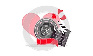 Love movie heart cinema film creative simplelogo template vector illustration