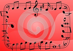 Love music heart, musical notes symbols background