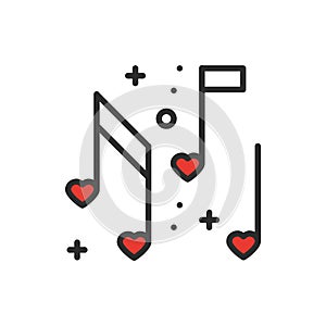 Love music heart notes line icon. Sign and symbol. Disco dance nightlife club party theme. Party basic element icon.