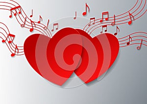 Love Music with Hearts and Notes on White Background