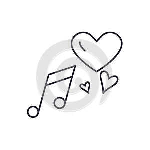 Love music line icon concept. Love music vector linear illustration, symbol, sign