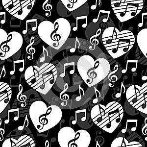 Love for music, musical abstract vector background, seamless pattern.