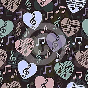 Love for music, musical abstract vector background, seamless pattern.