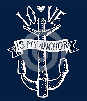 Love is my anchor lettering on a dark background