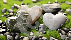 Love in nature, heart shaped stone symbolizes romance generated by AI