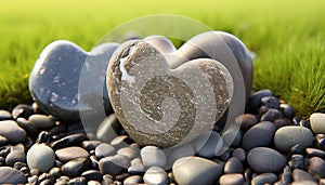 Love in nature, heart shaped stone symbolizes romance and togetherness generated by AI