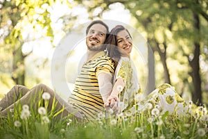 Love at nature. Meadow at spring season.