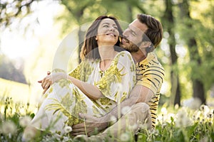 Love at nature. Meadow at spring season.