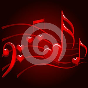 Vector image of abstract music notes, love notes