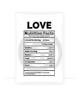 Love Nutrition Facts Poster, vector