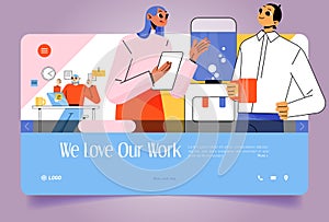 We love our work web banner with office people