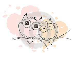 Love owls on a branch