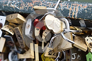 Love padlocks on the bridge Pont des Arts