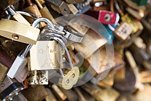 Love padlocks on the bridge Pont des Arts