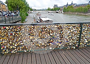 Love padlocks on the bridge Pont des Arts